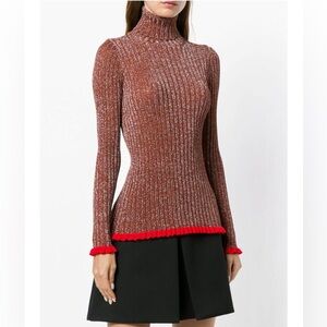 CHLOE | Ribbed Ruffle Cuff Silk Blend Turtleneck | Cinnamonn